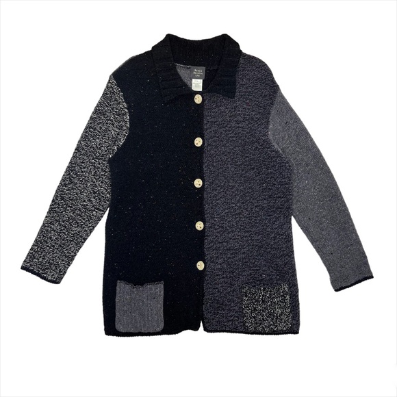 Susan Bristol Sweaters - Susan Bristol Long Gray/ Black Patchwork Sweater/ Cardigan